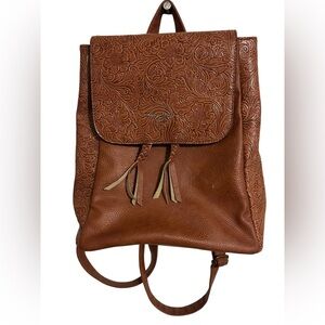 Darcy Marks London Brown Embossed Hand Tooled Western Brown Backpack Bag